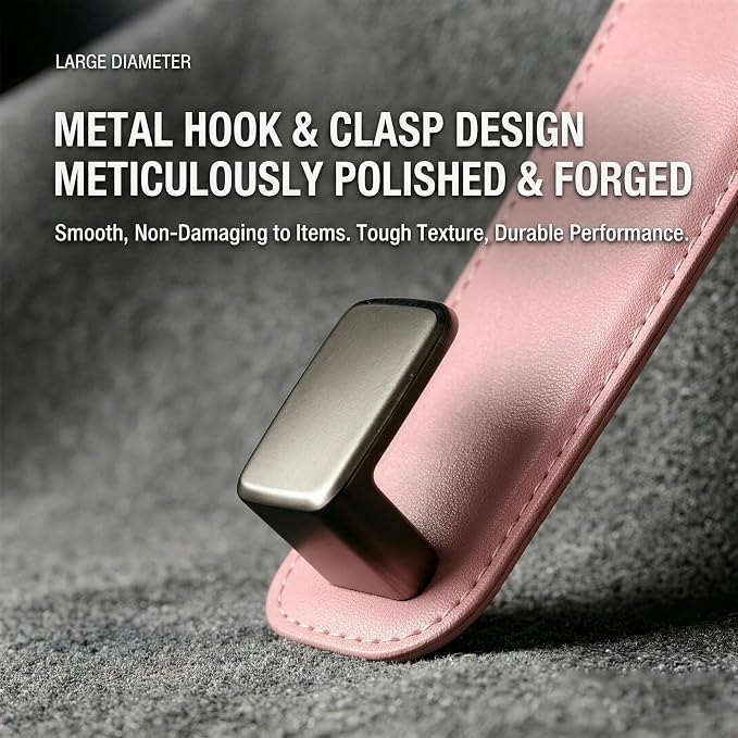 Car Headrest Hook,Premium Leather Back Seat Hanger for Purse & Bags | Solid 40lb metal core,360-degree silent rotation,space-saving hidden folding,durable dual support (2, Pink) - Image 3