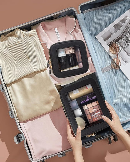 KOTORA Clear Sunscreen Makeup Bag Organizer Set,Portable Travel Toiletry Case for Women, Vegan Leather Cosmetic Pouch Beach Essentials Make Up Bag Organizer Storage Traveling (Black) - Image 5
