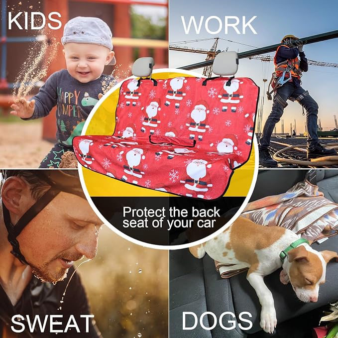 Back Seat Cover for Car Trucks Van SUV Jeep,Waterproof Rear Bench Towel Seat Covers for Dogs and Kids,Automotive Backseat Protector (Santa Claus) - Image 6