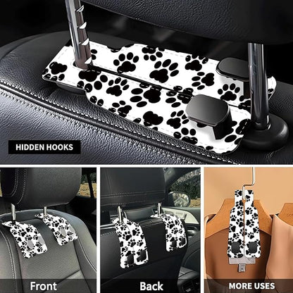 Car Seat Headrest Hook, Universal Leather Cute Hanger Holder Hook, Storage Organizer Interior Accessories for Purse Bags Handbag Black White Dog Paws - Image 3