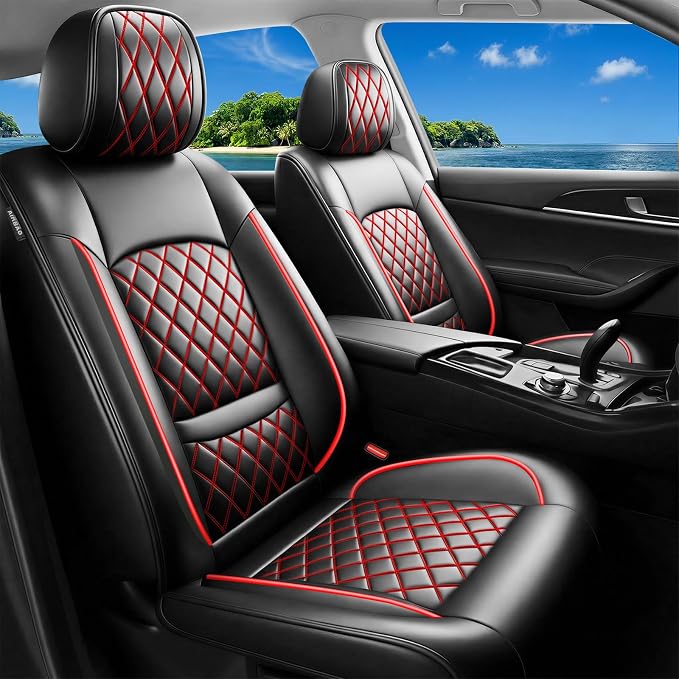 for Subaru WRX 2015-2025 2026 Car Seat Covers, Front Pair, Redline | Luxury Full Coverage Leather Seat Protectors, Waterproof Breathable, Non-Slip, Easy to Install, Airbag Compatible, All-Season by Unknown