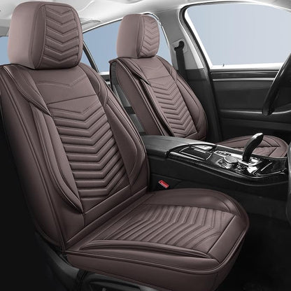 HChengkikz Nappa Leather Car Seat Covers Full Set, Brown Car seat Protector 5 Seats, Waterproof Car Seat Cushion, Universal Automotive Seat Covers Fit for SUV Truck Pick-up Sedan, Front and Rear | Easy Maintenance, Airbag Compatible, Universal Fit For ... - Image 2