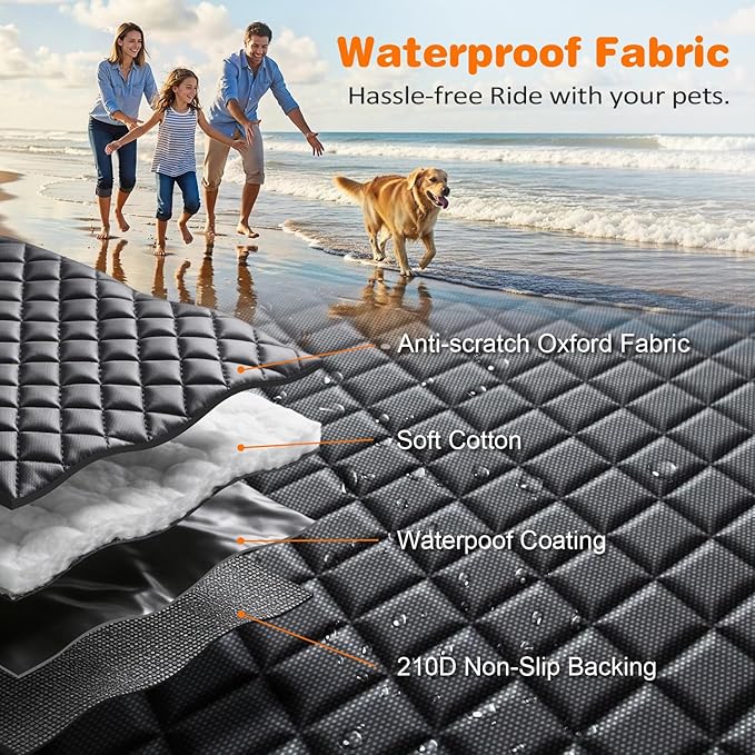 URPOWER 4 in 1 Dog Seat Cover for Full-Size Trucks, Waterproof Hammock | Mesh Window, Side Flaps, 600D Oxford, Scratch Resistant, Non-Slip, Easy Install, Machine Washable, Dog Seat Belt Included - Image 7