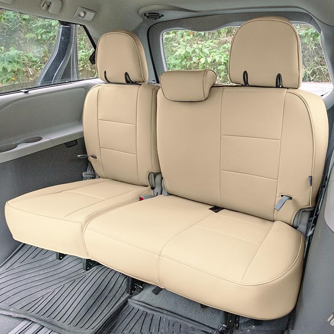 FH Group Custom Fit Car Seat Covers Specifically Made for 2011-2020 Toyota Sienna 7 Passenger, Car Seat Cover 3rd Row, Automotive Seat Covers in Solid Beige Faux Leather, Waterproof and Washable - Image 3