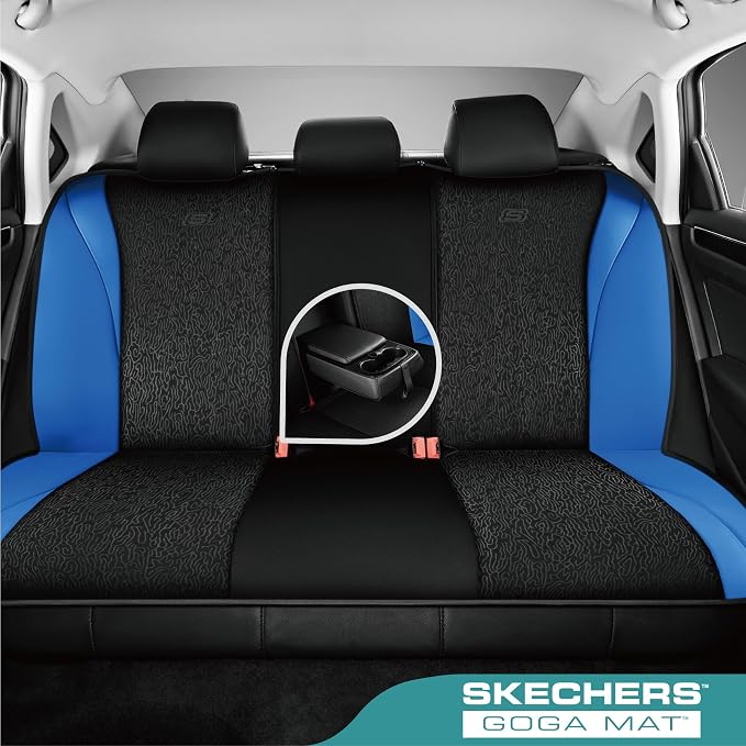 Skechers Car Seat Covers,Leather Seat Covers with GOGA Mat Technology,Waterproof Car Seat Covers Full Sets,Airbag Compatible,Comfort Universal Fit for Most Cars,Vans,Trucks,SUVs,Blue - Image 3