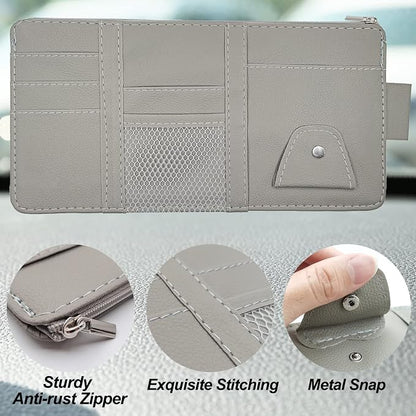 Keedolla 2Pcs Car Sun Visor Organizer with Zipper Pocket, Car Truck Visor Storage Pouch Holder Travel Auto Document Holder for Mobile Phone, Sunglasses, Card - Gray - Image 5