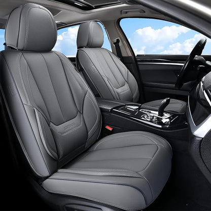 Coverado Front Seat Covers, Waterproof Nappa Leather Car Seat Cover, Sideless Car Seat Covers Front Seats, Driver Seat Cover, Car Seat Protector Universal Fit for Most Sedans SUV Truck, Grey by COVERADOAUTO