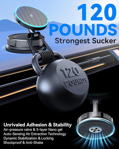 15W MagSafe Car Mount Charger, Magnetic Wireless Car Charger with Vacuum Suction Cup & Nano Adhesive Base, 360° Rotatable Strong Hold Car Phone Mount for iPhone 17 16 15 14 13 12 Series, Samsung S26 - Image 4
