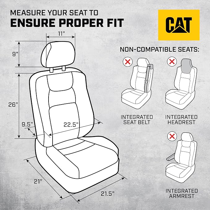 Cat® Flexfit™ Black Beige Seat Covers for Cars, Trucks, & SUV - Set of (2) Front Car Seat Cover Front Seat Protectors - Airbag Compatible Seat Covers for SUV Interior Covers & Seat Cover Accessories - Image 2