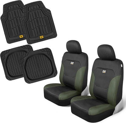 CAT Front Seat Covers for Cars (2-Pack) & 4-Piece Trim to Fit, Heavy Duty Protection, All Weather Floor Mats – Universal Fit, Waterproof Mats, Easy Install, for Trucks, SUVs, Vans, & Car Accessories by Unknown