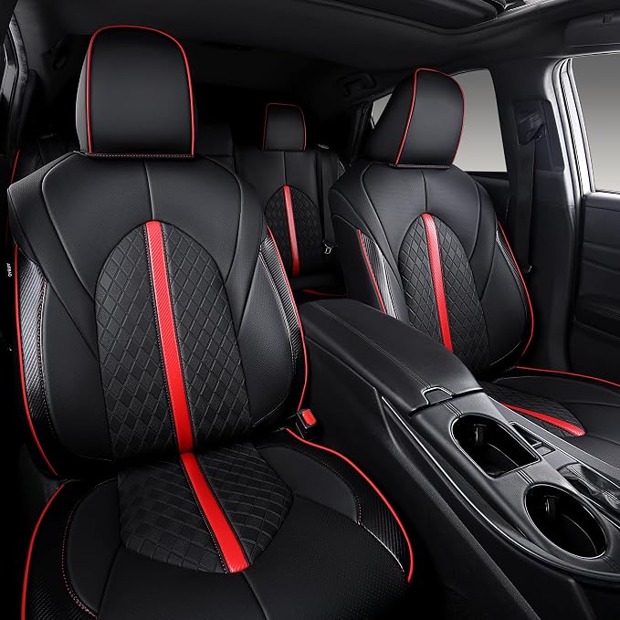 Custom Camry Seat Covers for 2018-2024 Toyota Camry Gasoline - Black+Red | Waterproof Faux Leather Full Coverage, Car Seat Protectors Full Set, Fit Toyota Camry LE SE SE Nightshade, Airbag Compatible - Image 7