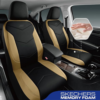 Skechers Memory Foam Seat Covers,Leather Car Seat Covers, Ultimate Comfort & Support Seat CoversFull Sets,Airbag Compatible, Automotive Universal Fit Most for SUVs, Vans, Sedans, Cars, Trucks,Beige - Image 2