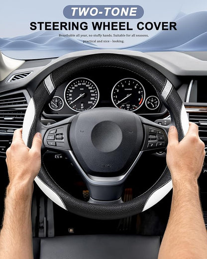 Steering Wheel Cover for Women Leather Universal Steering Wheel Cover for Car 15 inch (White) - Image 2