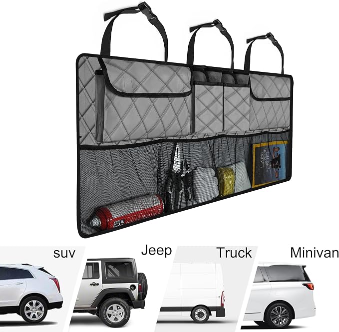 Femuar Car Trunk Organizer, Large Capacity Backseat Trunk Organizer (42"*18"), Collapsible Car Storage Bag with 8 Pockets, SUV/MPV/Truck - Grey - Image 5