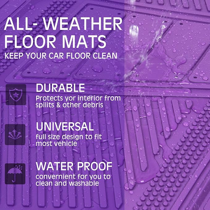 CAR PASS Heavy Duty Rubber Floor Mats Gray Car Mats Full Set with Trunk Cargo Liner - Universal Waterproof Floor Mats for Car SUV Truck, Durable All Weather Automotive Liner Mats (All Purple) - Image 7