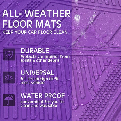 CAR PASS Heavy Duty Rubber Floor Mats Gray Car Mats Full Set with Trunk Cargo Liner - Universal Waterproof Floor Mats for Car SUV Truck, Durable All Weather Automotive Liner Mats (All Purple) - Image 7