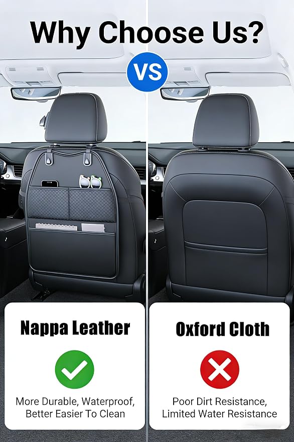 2 Pack Seat Back Protector - Leather Kick Mat with Storage Pockets, Front & Back Seat Cover for Kids -Large Capacity Car Seat Organizers and Storage for Child, Splashproof & Easy Clean - Image 8