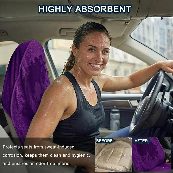 Car Seat Towel Cover, Universal Front Seat Protector for Cars, SUVs and Trucks, Sweat Towel Car Seat Cover for Gym, Yoga, Swimming, Pets and Family Travel, Profound Purple, 2 Pack - Image 2