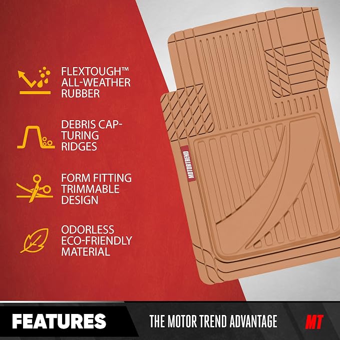 Motor Trend FlexTough Advanced Heavy Duty Beige Rubber Car Floor Mats & Cargo Liner for SUV & Car Full Set - Universal Trim to Fit All Weather Automotive Floor Mat & Cargo Liners for SUV, Car, & Van - Image 4