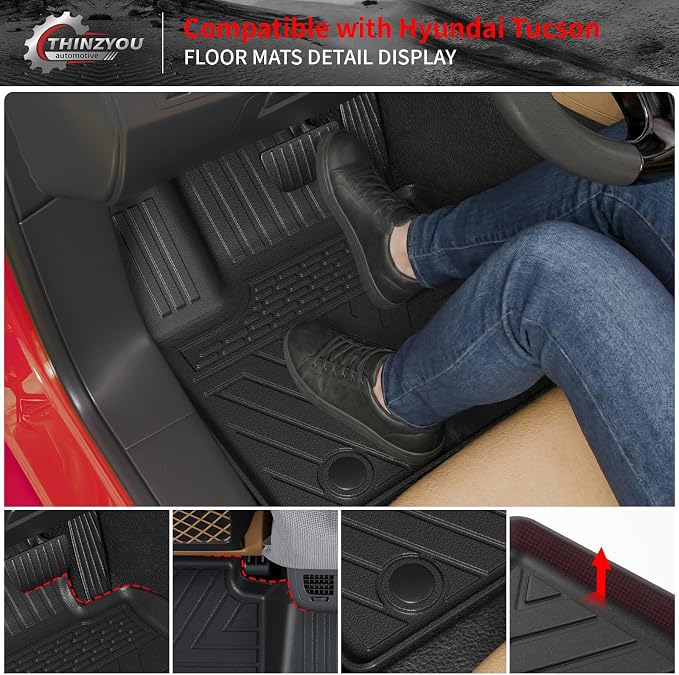 Floor Mats Set for 2022-2025 2026 Hyundai Tucson | NOT for PHEV & N-Line, Trunk Mat Cargo Liner Cargo Mat TPE All Weather Back Seat Cover Protector 2024 Tucson Accessories - Image 3