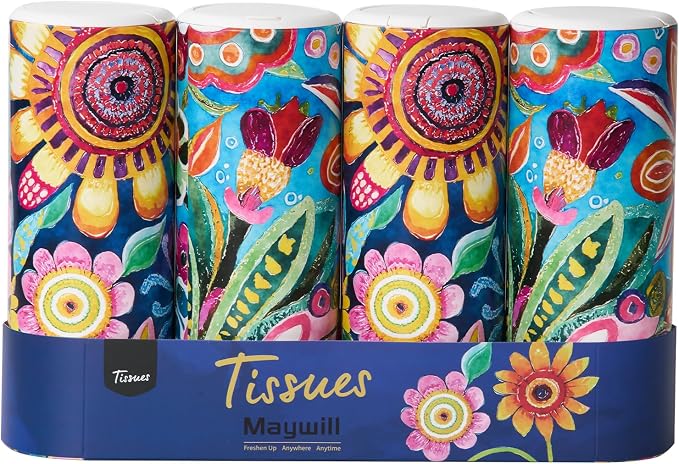 Car Tissues Holder with Facial Tissue, Car Tissue Box, Travel Tissues Cylinder,Suitable for Car Cup Holder(3-ply 4 Pack, 200 Sheets) by MAYWILL
