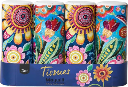 Car Tissues Holder with Facial Tissue, Car Tissue Box, Travel Tissues Cylinder,Suitable for Car Cup Holder(3-ply 4 Pack, 200 Sheets) by MAYWILL
