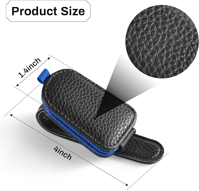 SINGARO Sunglasses Holder for Car, Leather Magnetic Buckle Sun Visor Sunglass Clip, Ticket Card Storage Glasses Clip, Car Interior Accessories for Men and Women（2PCS Black-Blue） - Image 5