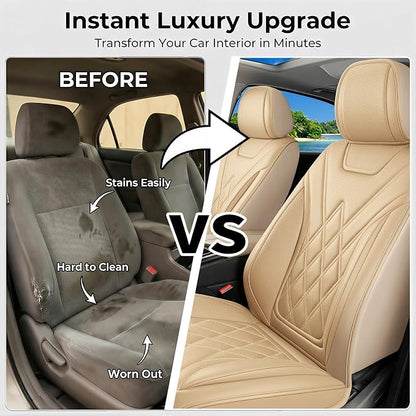Seat Covers Fit for GMC Sierra 1500/2500/3500 HD 2007-2025,Premium Leather, Waterproof, All-Weather, Airbag Compatible, Breathable, Seat Protectors, Full Set, Beige. - Image 5