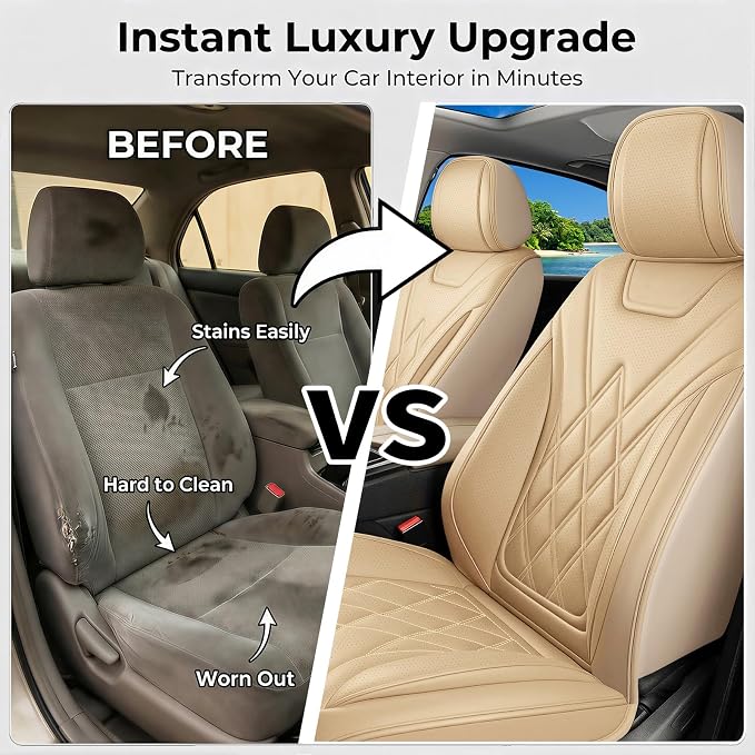 for Subaru Outback 2007-2026 Car Seat Covers, Full Set, Beige | Luxury Full Coverage Leather Seat Protectors, Waterproof Breathable, Non-Slip, Easy to Install, Airbag Compatible, All-Season - Image 6