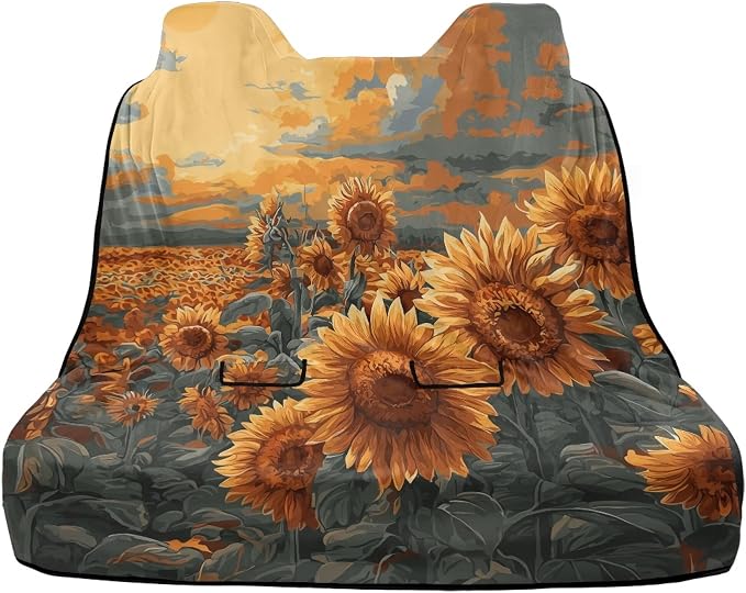 Oil Painting Sunflower Print Rear Bench Towel Seat Covers, Nonslip Back Seat Cover Washable Bench Seat Covers, Wear-Resistant Car Seat Covers Protector for Dogs - Image 2