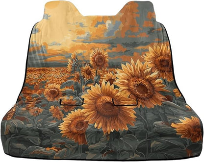 Oil Painting Sunflower Print Rear Bench Towel Seat Covers, Nonslip Back Seat Cover Washable Bench Seat Covers, Wear-Resistant Car Seat Covers Protector for Dogs - Image 2