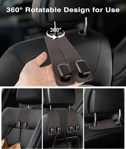 Luxurious Leather Car Purse Holder Hooks - 2PCS Multifunctional Headrest Hangers for Seat Back Storage (Brown) - Image 4