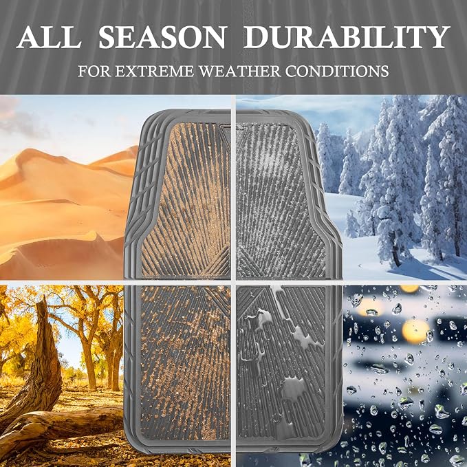 CAR PASS Gray Rubber Floor Mats&Cargo Liner,Waterproof Truck Mats Heavy Duty,All Weather Trim-to-Fit Automotive Mat for Car Truck SUV,Anti-Slip Easy Clean Durable,Full Set 5-Piece,3D Emboss All Grey - Image 6