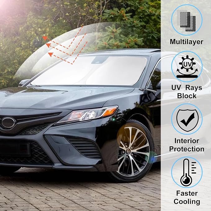 Windshield Sun Shade for 2018-2025 2026 Toyota Camry Accessories | Full covered, Foldable & Durable, Block UV Rays, Reduce Heat, Easy to install, Keep Car Cooler - Image 2