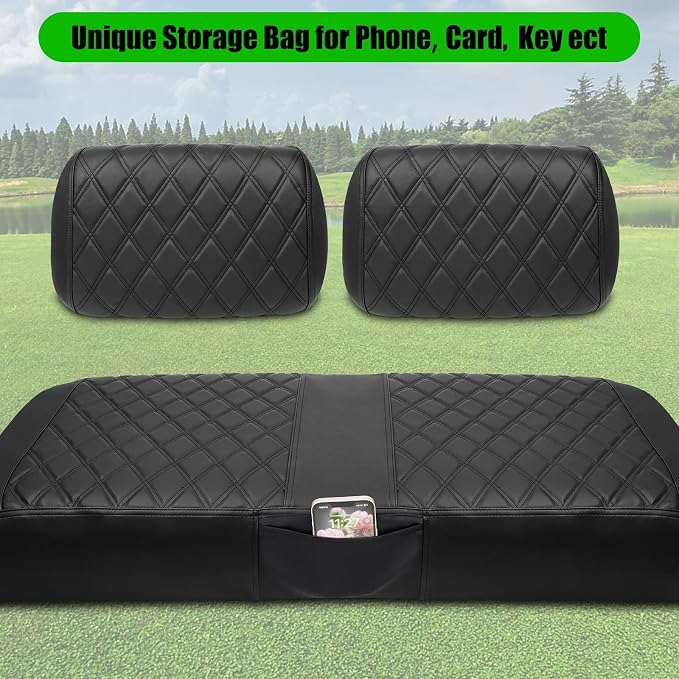 Golf Cart Seat Covers for Club Car DS Pre-2000 Seat Marine Leather Diamond | Protect & Refresh Worn Seats, Precise Fit, Staple-Free Install, Comfort, Anti-Scratch, Anti-Fading, Easy Clean Black - Image 6