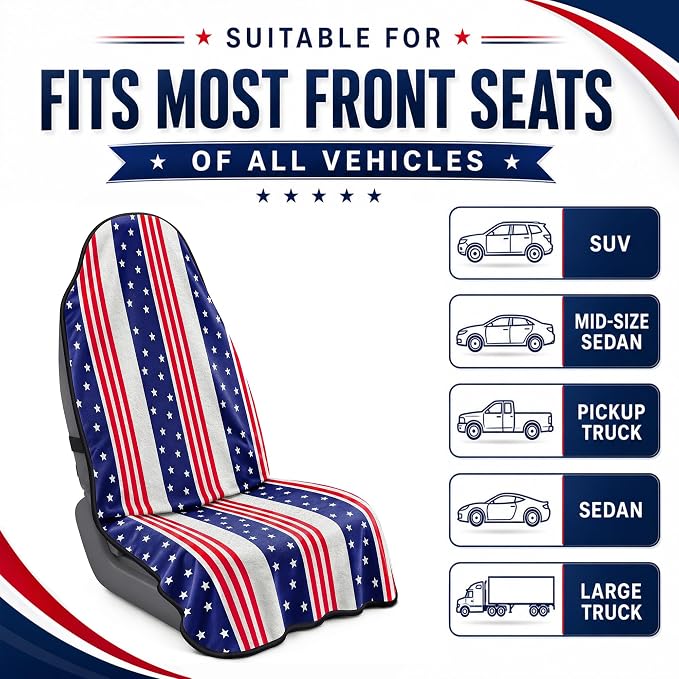 Car Seat Towel Cover for Front Seat, 1Pc Sweat Absorbent Car Seat Protector with Non-Slip Backing, Waterproof Towel Car Seat Cover for Runners, Gym, Swimming, Beach, Pets, American Flag Style - Image 6