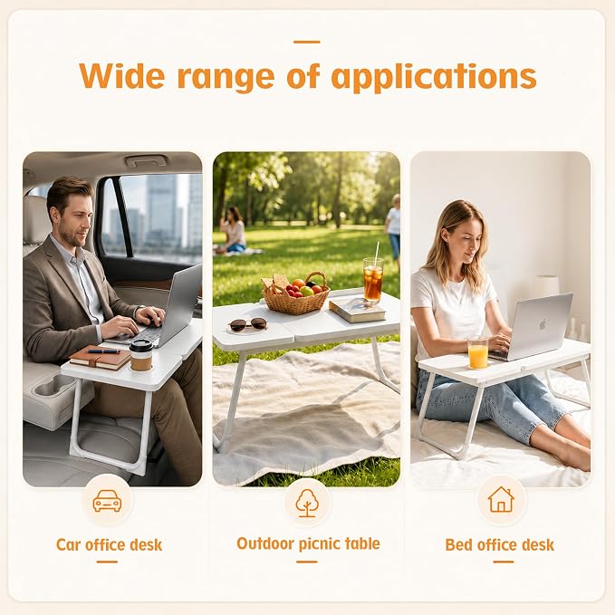Car Desk for Laptop, Car Seat Table Tray with Cup Holder | Adjustable Car Desk for Travel, Eating, Laptop Work and Trips, Foldable Car Seat Table Organizer - Image 6
