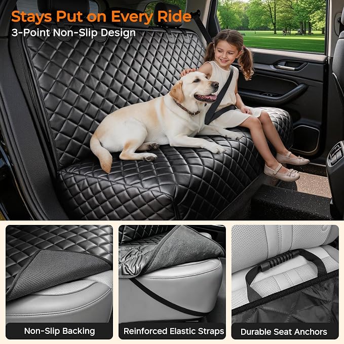 URPOWER Dog Car Seat Cover for Back Seat, Waterproof PU Leather | Non-Slip, Scratch-Resistant Rear Bench Seat Protector for Dogs, Easy to Clean, for Compact Cars and Small SUVs - Image 5