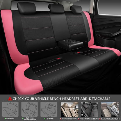 CAR PASS Leather Seat Covers, Breathable Universal Car Seat Cover Full Set for Cute Women Girly,Super 5mm Composite Sponge Inside,Airbag Compatible fits Most Auto,SUVs,Trucks,Vans(Black&Pink) - Image 4
