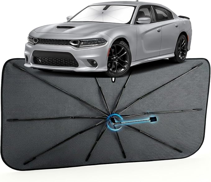 Car Windshield Sun Shade Umbrella for Dodge Charger 2011-2024, 1:1 Fit | [Reflective Coated Fabric] Car Shades Sun Visor Keep Car Cool and Protects Interior, Sunshade Umbrella for Front Window by MakeLifeBetter