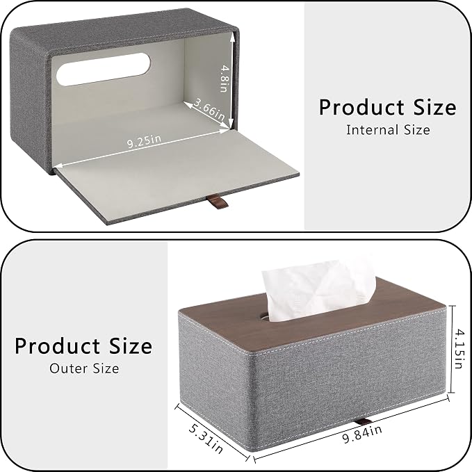 High-end Leather Tissue Box Holder Two Color Matching,Rounded Rectangle Napkin Pumping Paper Case Dispenser, Facial for Home Bathroom Dresser Office Automotive Decoration (Gray) - Image 5