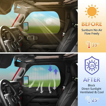 sukemichi Side Car Window Sunshades for Jeep Wrangler JK JL Gladiator JT Accessories, 2 Pcs Front Window Sun Shade Privacy Full Covers/Half Shade for Jeep Wrangler, Window Curtains for Baby Protection - Image 9