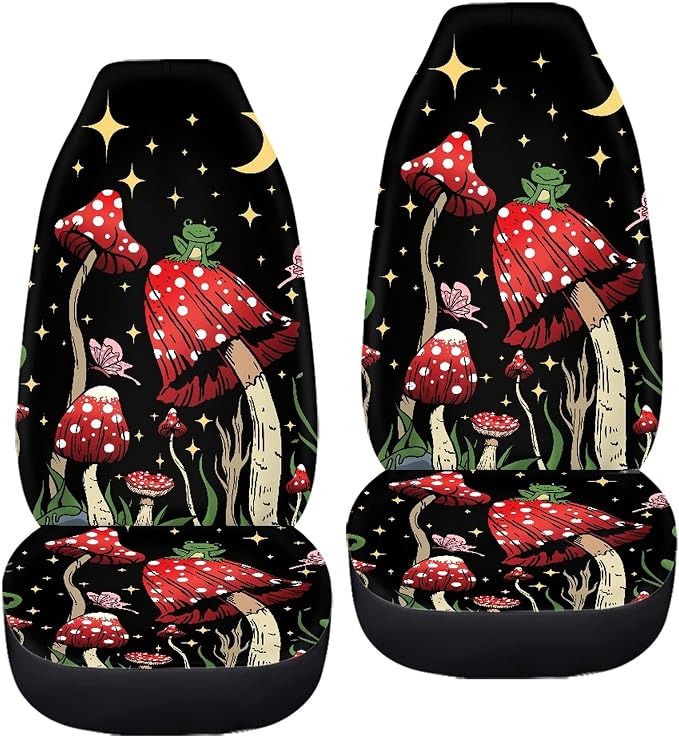 Car Seat Cover, Mushroom with Star Auto Seat Protector Front Seat Cover Set, SUV/Truck/Van/Car Universal Seat Covers, Set of 2 - Image 8