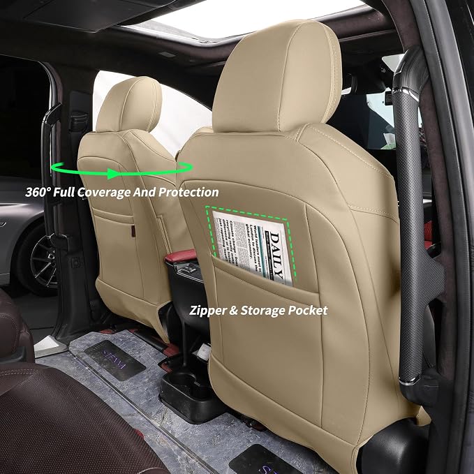 coverdream Odyssey Car Seat Covers Custom Fit for 2004-2010 Honda Odyssey,2nd-Row Captain Seat,Fully Covered,Luxury Waterproof Faux Leather Car Seat Protector(Beige) - Image 4