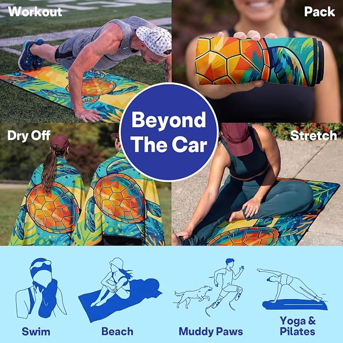 2 Pack Car Seat Towel Covers for Gym, Front Seats, Ocean Sea Turtle | Sea Sweat Protector for Front Seats Premium Thickened with Elastic Strap Breathable & Quick Dry Machine Washable Running - Image 6