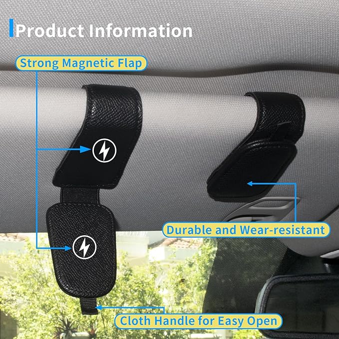 Yuoyar 2 Packs Magnetic Sunglass Holder for Car Visor (Black) | Magnetic Interior Car Accessories - Image 4