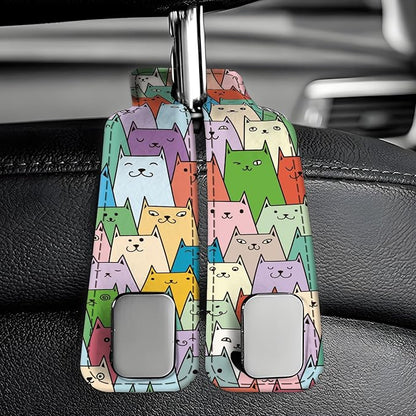 Car Seat Back Storage Headrest Hook, Premium Leather Double Metal Hook, Hanger Storage Organizer for Purse Cloth Bag, Car Interior Accessories Cute Colorful Cats - Image 6