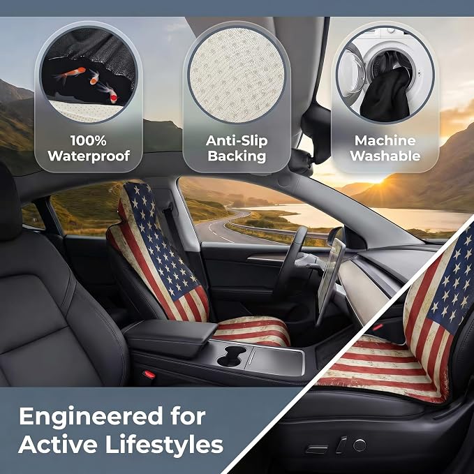 Waterproof Stain Resistant Towel Car Seat Covers | Universal Non-Slip for Gym Workout, Swimming, Beach and Workout Outdoor , Machine Washable(American Flag, 1 Pack) - Image 4