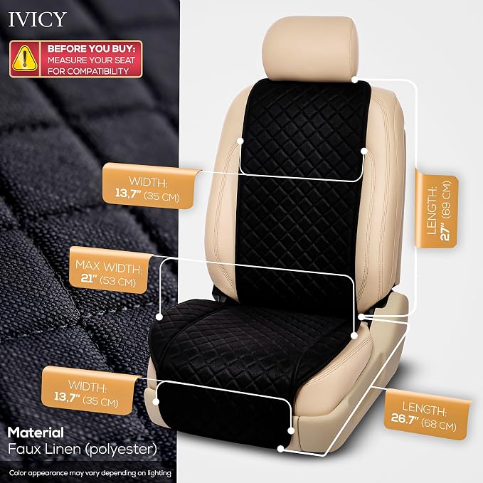 Faux Linen Front Car Seat Cover, Seat Protector, 1 Unit, Black | Non-Slip Bucket Sear Cover for Most Cars, SUVs, Vans & Trucks – Machine Washable, Side-Airbag Friendly - Image 3