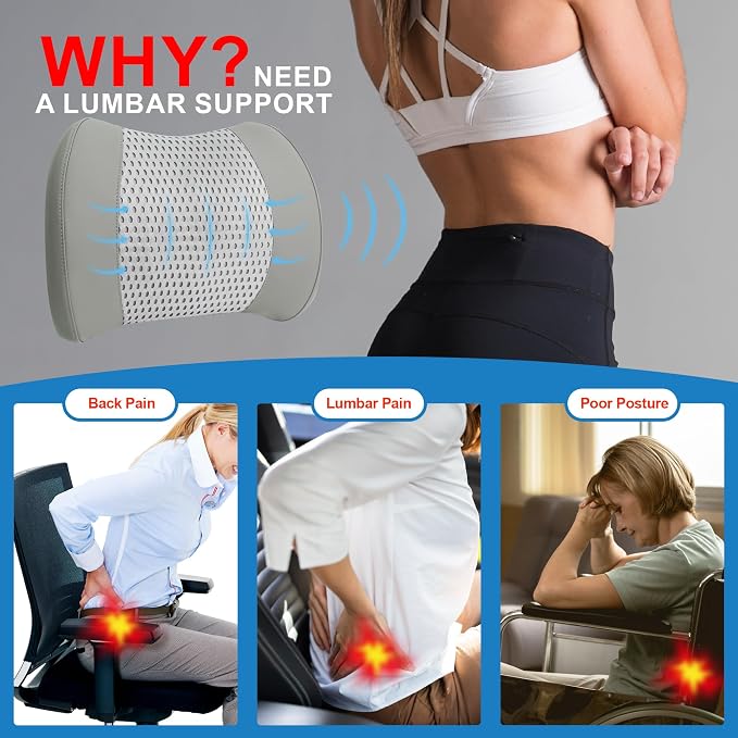 Lofty Aim Lumbar Support Pillow for Car, Car Seat Back Support for Driving | Memory Foam Car Lumbar Support for Driving, Car Back Cushion, Adjustable Straps, Lower Back Pillow, Breathable 4D Mesh, Gray - Image 3